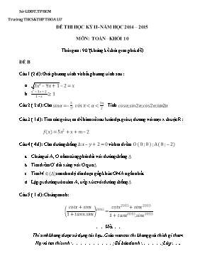 Đề thi học kỳ II - Môn Toán lớp 10